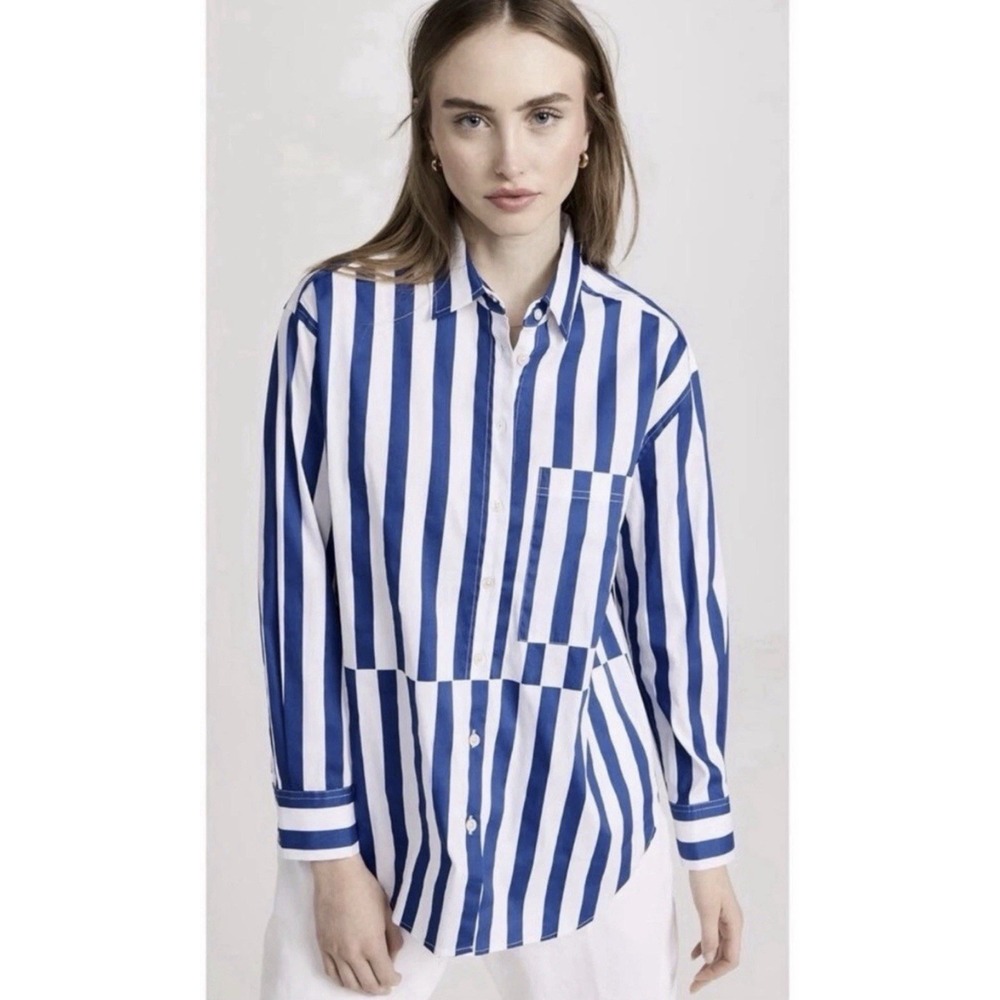 AYR The Deep End Button Down Shirt Marais Blue Regatta Stripes Preppy Nautical M